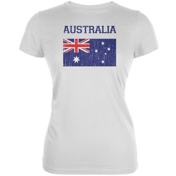 World Cup Distressed Flag Australia White Juniors Soft T-Shirt - X-Large