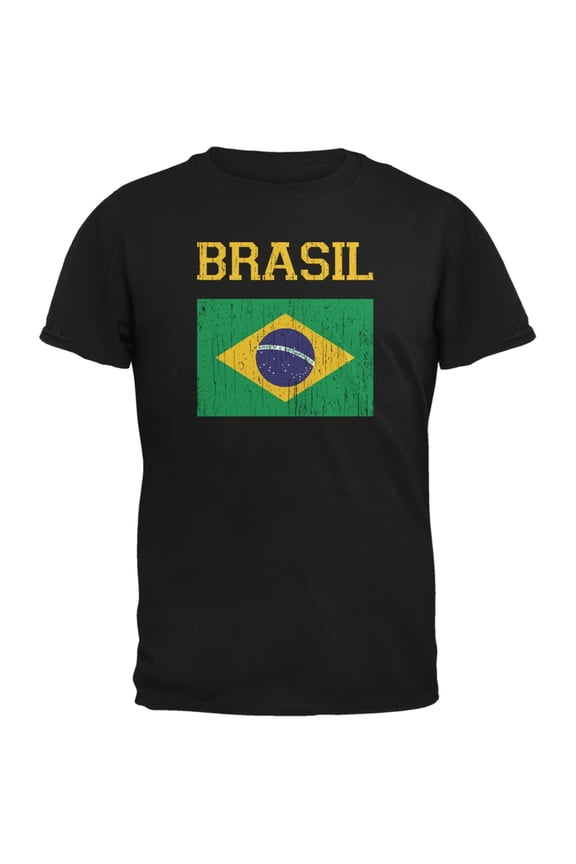 World Cup Distressed Flag Brasil Black Adult T-Shirt - Small