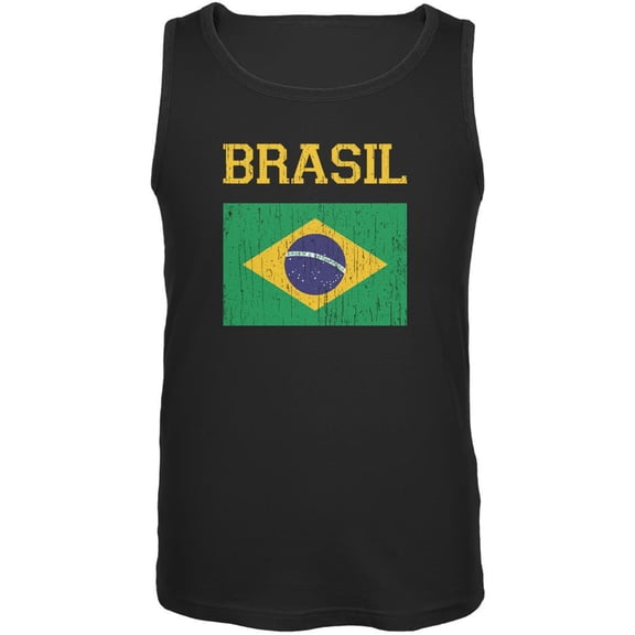 World Cup Distressed Flag Brasil Black Adult Tank Top - Medium