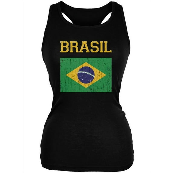 World Cup Distressed Flag Brasil Black Juniors Soft Tank Top - X-Large