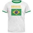 thumbnail image 1 of World Cup Distressed Flag Brasil White/Kelly Men's Ringer T-Shirt - Small, 1 of 1