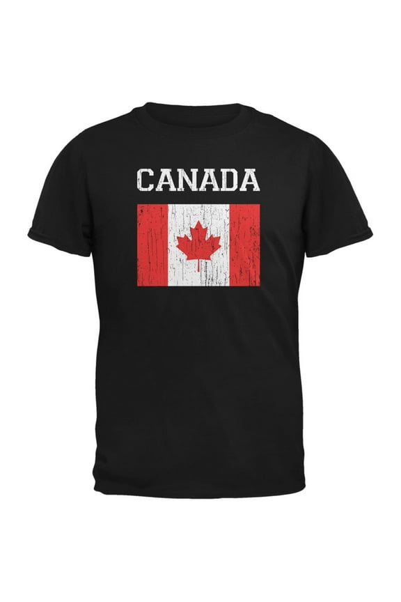 World Cup Distressed Flag Canada Black Adult T-Shirt - Medium