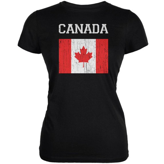 World Cup Distressed Flag Canada Black Juniors Soft T-Shirt - 2X-Large