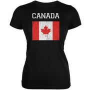 World Cup Distressed Flag Canada Black Juniors Soft T-Shirt - Medium