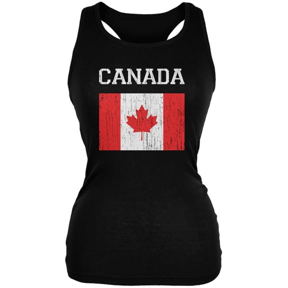 World Cup Distressed Flag Canada Black Juniors Soft Tank Top - Large