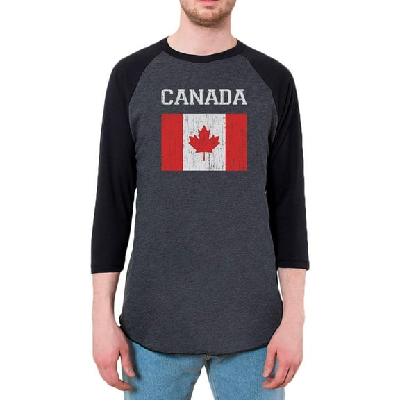 World Cup Distressed Flag Canada Mens Raglan T Shirt Heather Black-Black 2XL