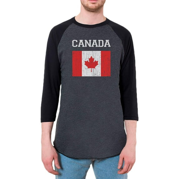 World Cup Distressed Flag Canada Mens Raglan T Shirt Heather Black-Black 2XL