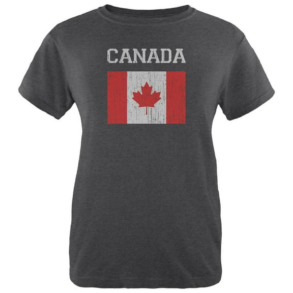 World Cup Distressed Flag Canada Womens Heather T Shirt Deep Heather 2XL