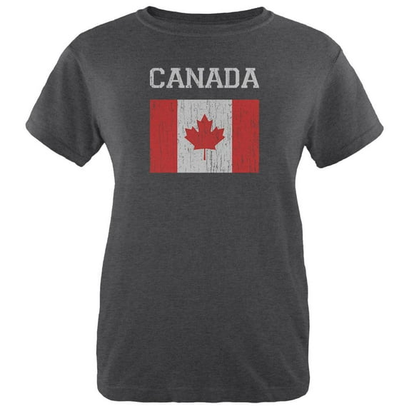 World Cup Distressed Flag Canada Womens Heather T Shirt Deep Heather SM