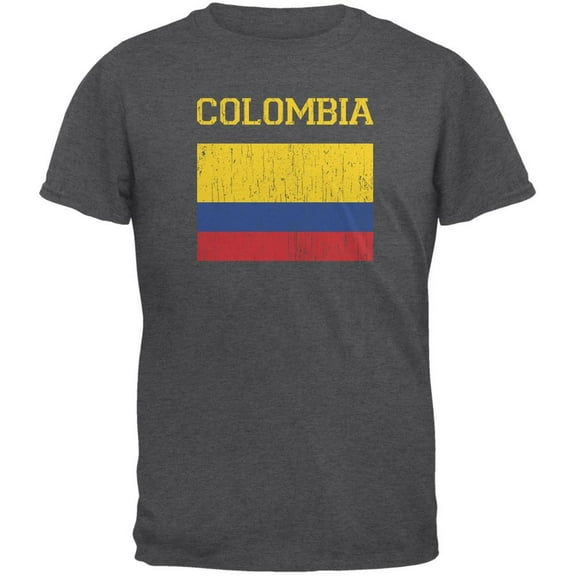 World Cup Distressed Flag Colombia Dark Heather Adult T-Shirt - Small