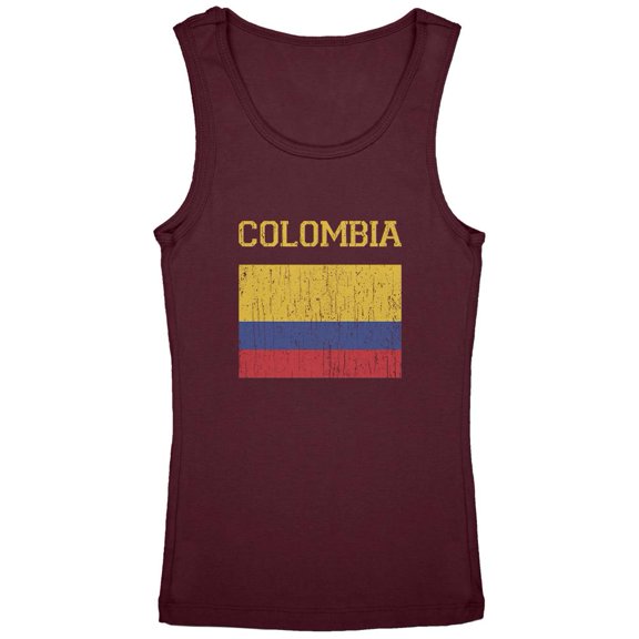 World Cup Distressed Flag Colombia Youth Girls Tank Top Burgundy YLG