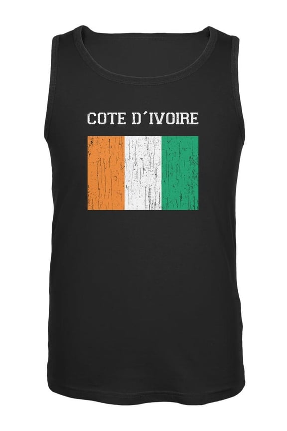 World Cup Distressed Flag Cote D'Ivoire Black Adult Tank Top - Medium