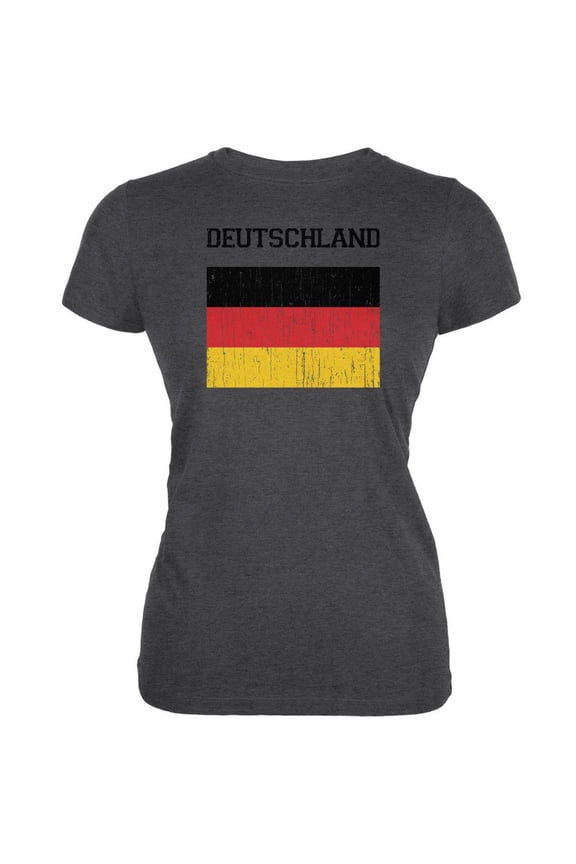 World Cup Distressed Flag Deutschland Dark Heather Juniors Soft T-Shirt - Medium