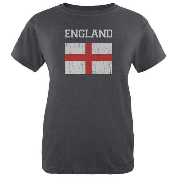 World Cup Distressed Flag England Womens Heather T Shirt Deep Heather X-LG