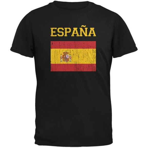 World Cup Distressed Flag Espana Black Adult T-Shirt - Large