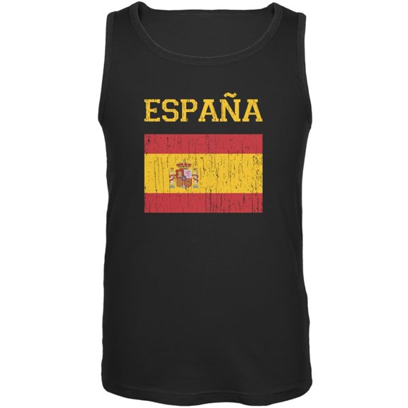 World Cup Distressed Flag Espana Black Adult Tank Top - Large