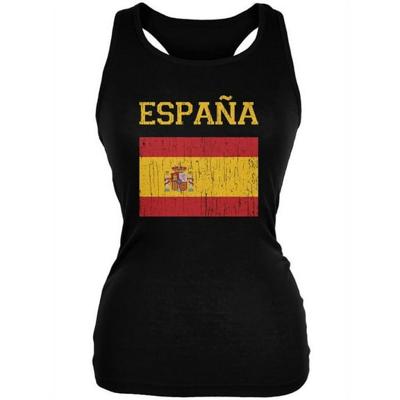 World Cup Distressed Flag Espana Black Juniors Soft Tank Top - Medium