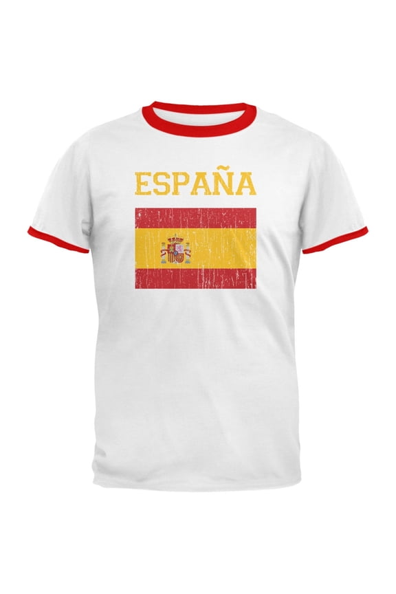 World Cup Distressed Flag Espana White/Red Men's Ringer T-Shirt - Medium