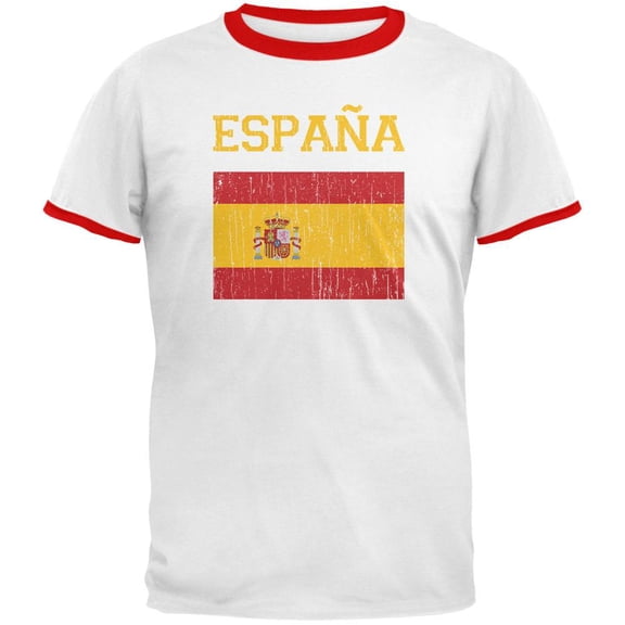 World Cup Distressed Flag Espana White/Red Men's Ringer T-Shirt - Small