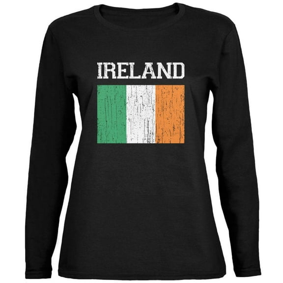 World Cup Distressed Flag Ireland Black Womens Long Sleeve T-Shirt