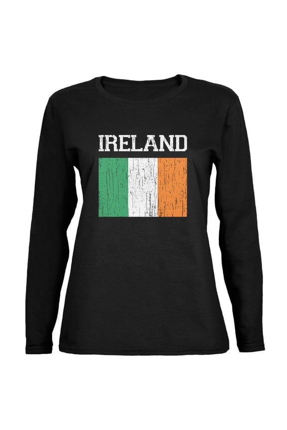 World Cup Distressed Flag Ireland Black Womens Long Sleeve T-Shirt