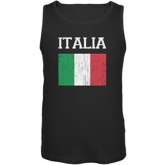 World Cup Distressed Flag Italia Black Adult Tank Top - Large
