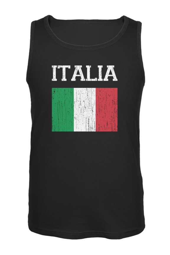 World Cup Distressed Flag Italia Black Adult Tank Top - Small