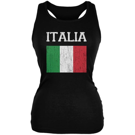World Cup Distressed Flag Italia Black Juniors Soft Tank Top - Large