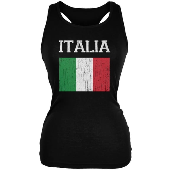 World Cup Distressed Flag Italia Black Juniors Soft Tank Top - Medium