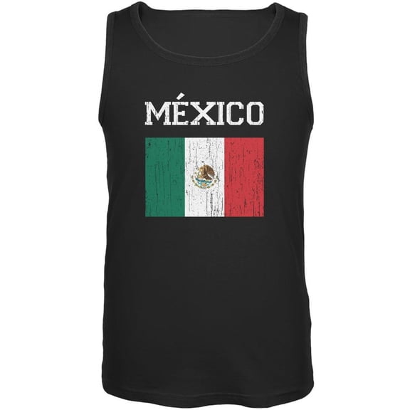 World Cup Distressed Flag Mexico Black Adult Tank Top - Medium