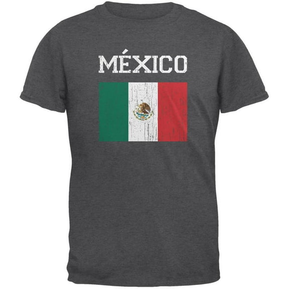 World Cup Distressed Flag Mexico Dark Heather Adult T-Shirt - Large