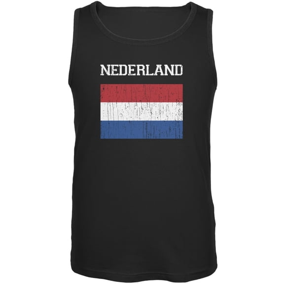 World Cup Distressed Flag Nederland Black Adult Tank Top - Small