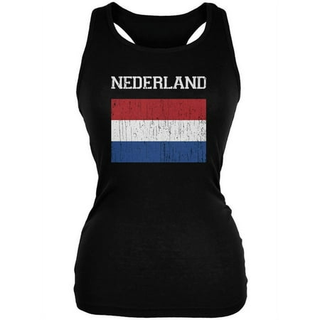 World Cup Distressed Flag Nederland Black Juniors Soft Tank Top - Large