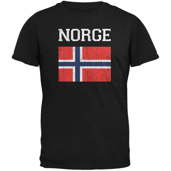 World Cup Distressed Flag Norge Black Adult T-Shirt - 2X-Large