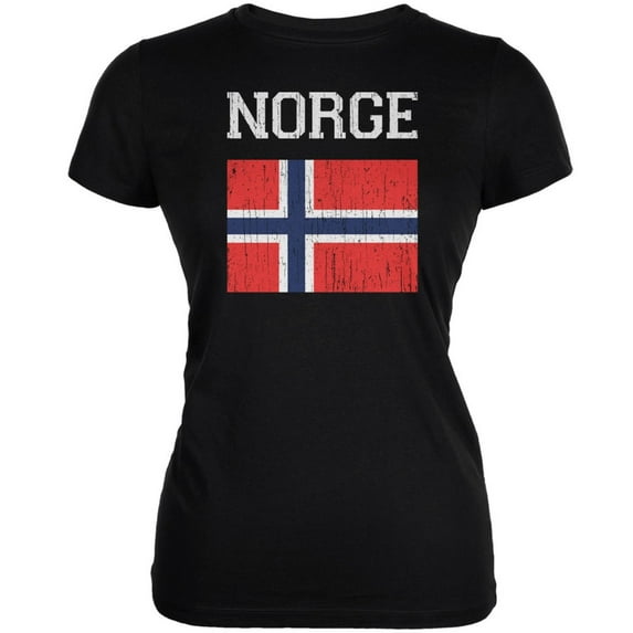 World Cup Distressed Flag Norge Black Juniors Soft T-Shirt - Large