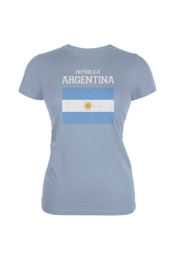 World Cup Distressed Flag Republica Argentina Light Blue Juniors Soft T-Shirt - X-Large