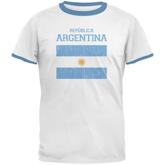 World Cup Distressed Flag Republica Argentina White/Sky Blue Men's Ringer T-Shirt