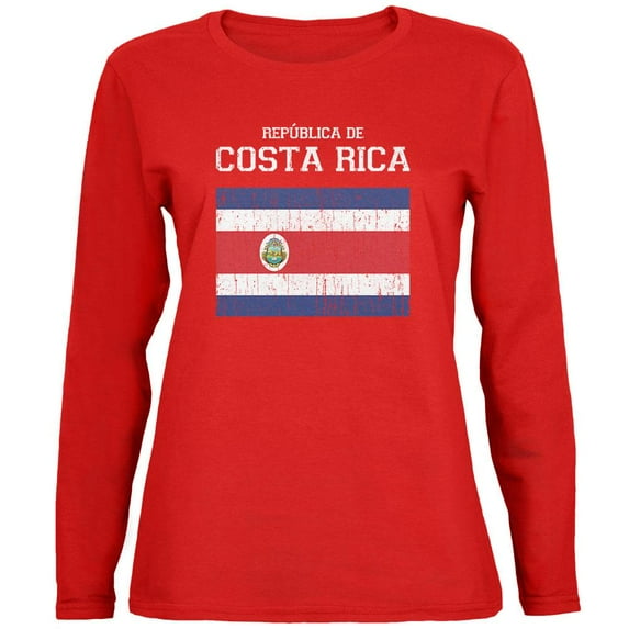 World Cup Distressed Flag Republica de Costa Rica Red Womens Long Sleeve T-Shirt - Medium