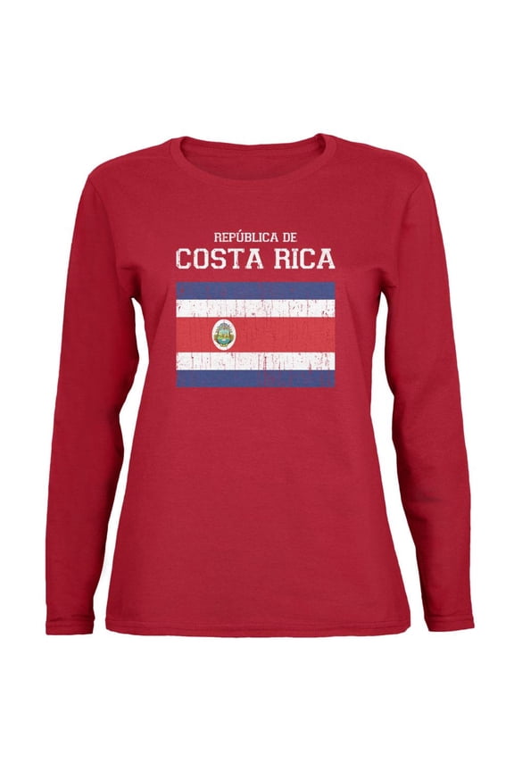World Cup Distressed Flag Republica de Costa Rica Red Womens Long Sleeve T-Shirt - Small