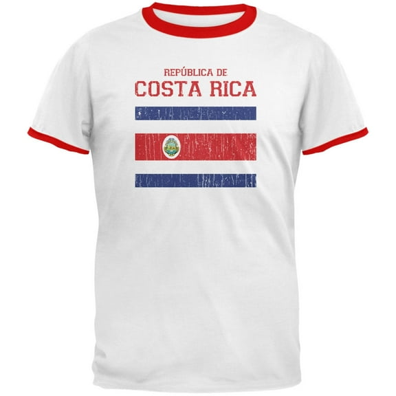 World Cup Distressed Flag Republica de Costa Rica White/Red Men's Ringer T-Shirt - 2X-Large