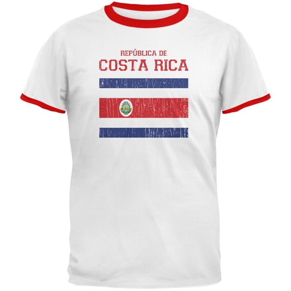 World Cup Distressed Flag Republica de Costa Rica White/Red Men's Ringer T-Shirt - Large