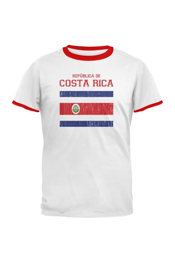 World Cup Distressed Flag Republica de Costa Rica White/Red Men's Ringer T-Shirt - X-Large