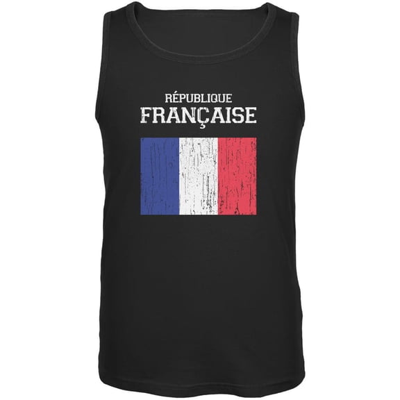 World Cup Distressed Flag Republique Francaise Black Adult Tank Top - Medium