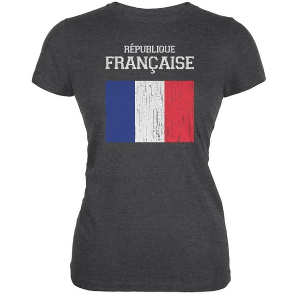 World Cup Distressed Flag Republique Francaise Dark Heather Juniors Soft T-Shirt - X-Large