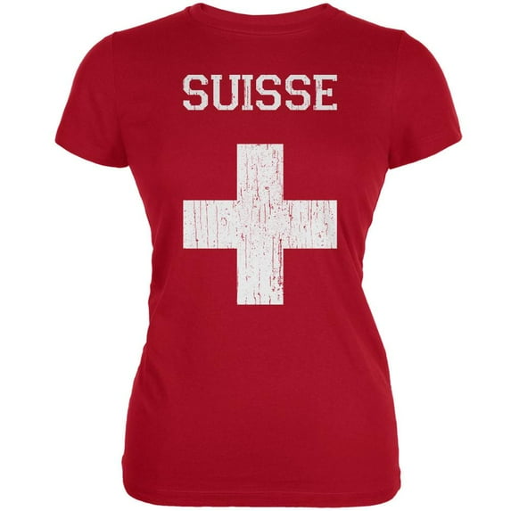 World Cup Distressed Flag Suisse Red Juniors Soft T-Shirt - X-Large