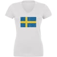 thumbnail image 1 of World Cup Distressed Flag Swedish Sweden Juniors V-Neck T Shirt White SM, 1 of 1