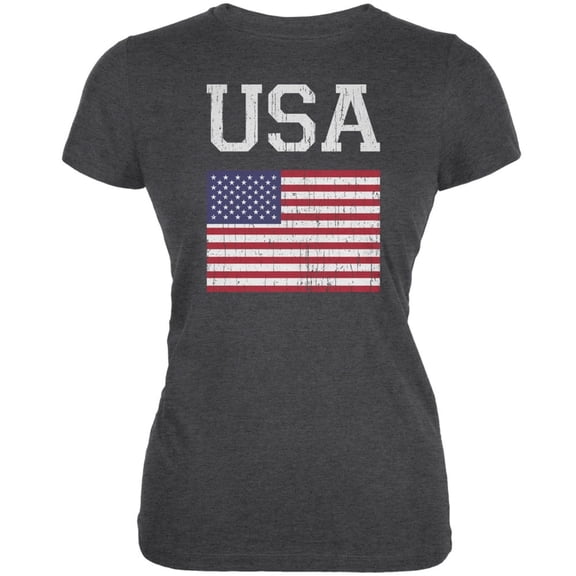 World Cup Distressed Flag USA Dark Heather Juniors Soft T-Shirt - X-Large