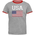 thumbnail image 1 of World Cup Distressed Flag USA Mens Ringer T Shirt Heather-Red SM, 1 of 1