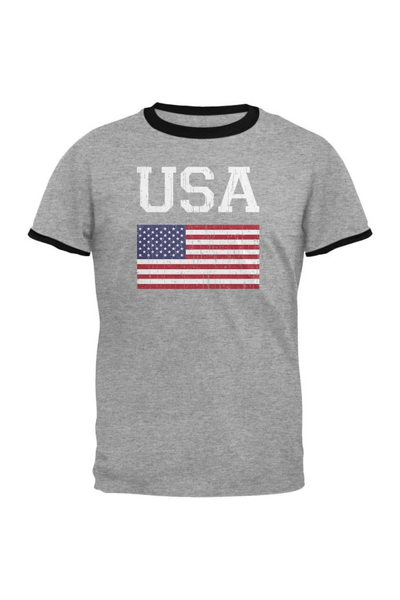 World Cup Distressed Flag USA Mens Ringer T Shirt