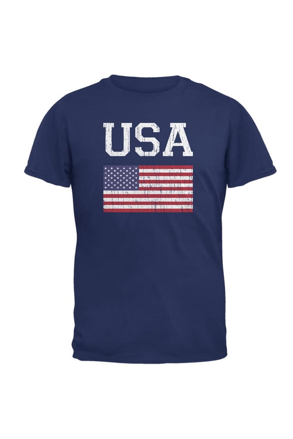 Distressed Flag USA Metro Blue Adult T-Shirt - Large
